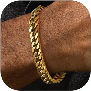 FaithHeart Stainless Steel Cuban Link Bracelet for Men, Gold Plated/Black/Silver Mens Chain Bracelet 8/12/17mm Width, 7.5/8.3/9.1 Inch Length Sturdy Wrist Bracelets Hip Hop Jewelry, with Gift Box