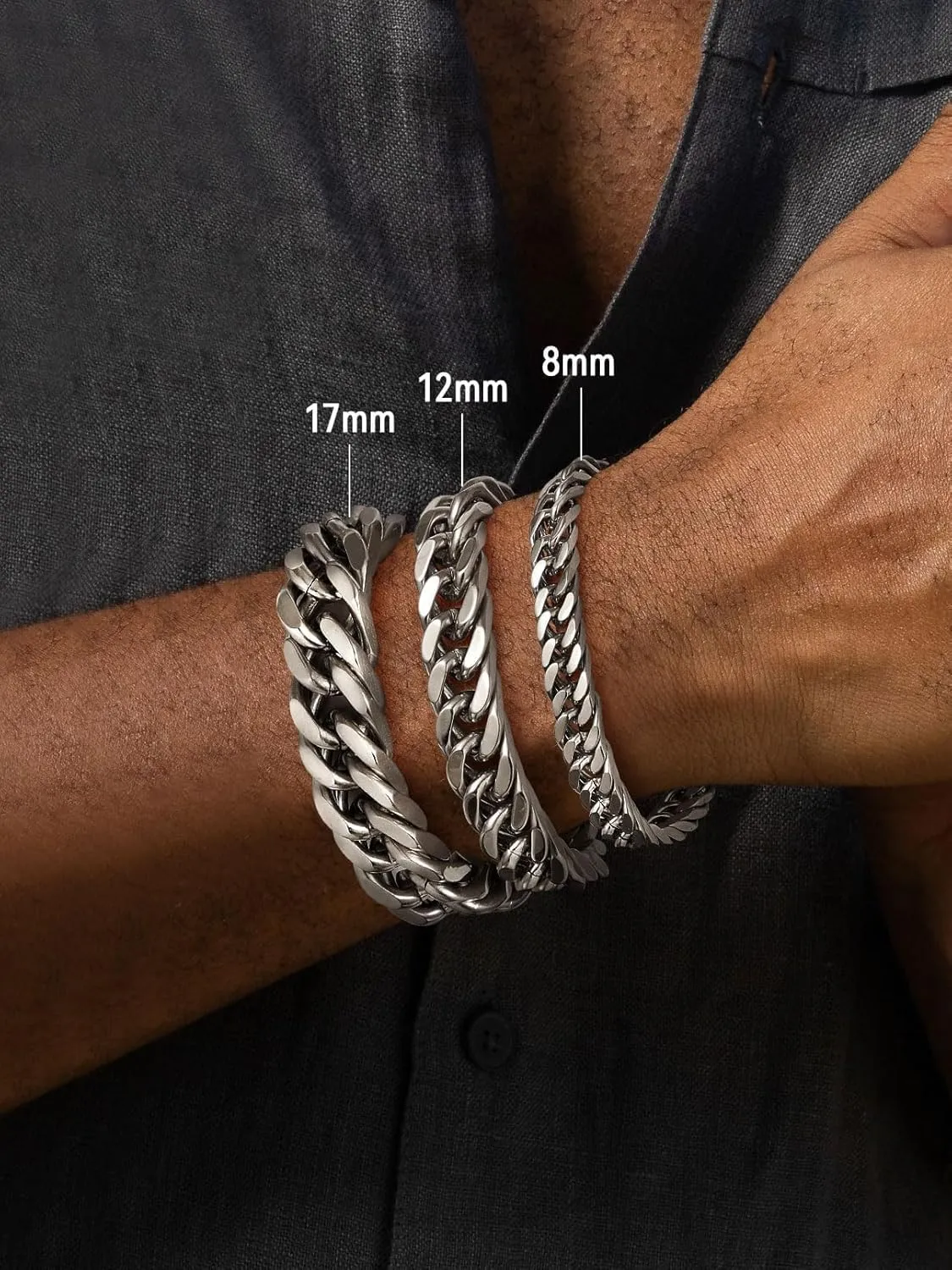 FaithHeart Stainless Steel Cuban Link Bracelet for Men, Gold Plated/Black/Silver Mens Chain Bracelet 8/12/17mm Width, 7.5/8.3/9.1 Inch Length Sturdy Wrist Bracelets Hip Hop Jewelry, with Gift Box