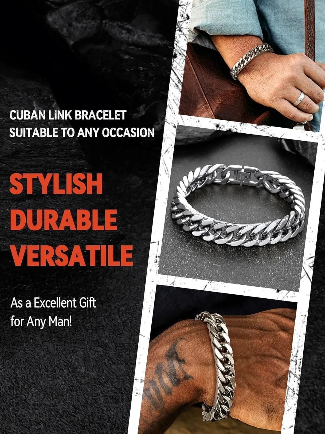 FaithHeart Stainless Steel Cuban Link Bracelet for Men, Gold Plated/Black/Silver Mens Chain Bracelet 8/12/17mm Width, 7.5/8.3/9.1 Inch Length Sturdy Wrist Bracelets Hip Hop Jewelry, with Gift Box
