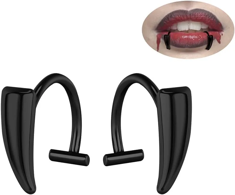 Fake Lip Piercing Hoop for Fake Lip Ring Fake Nose Ring Hoop Nose Cuffs Wolf Teeth Non Piercing Spike Nose Ring Jewelry for Women Men