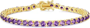 FANCIME Amethyst Bracelet Gold Tennis Bracelets February Birthstone Sterling Silver Fine Jewelry Wedding Bridal Prom Birthday Gift for Women Her, Length 7.9 Inch Width 4mm