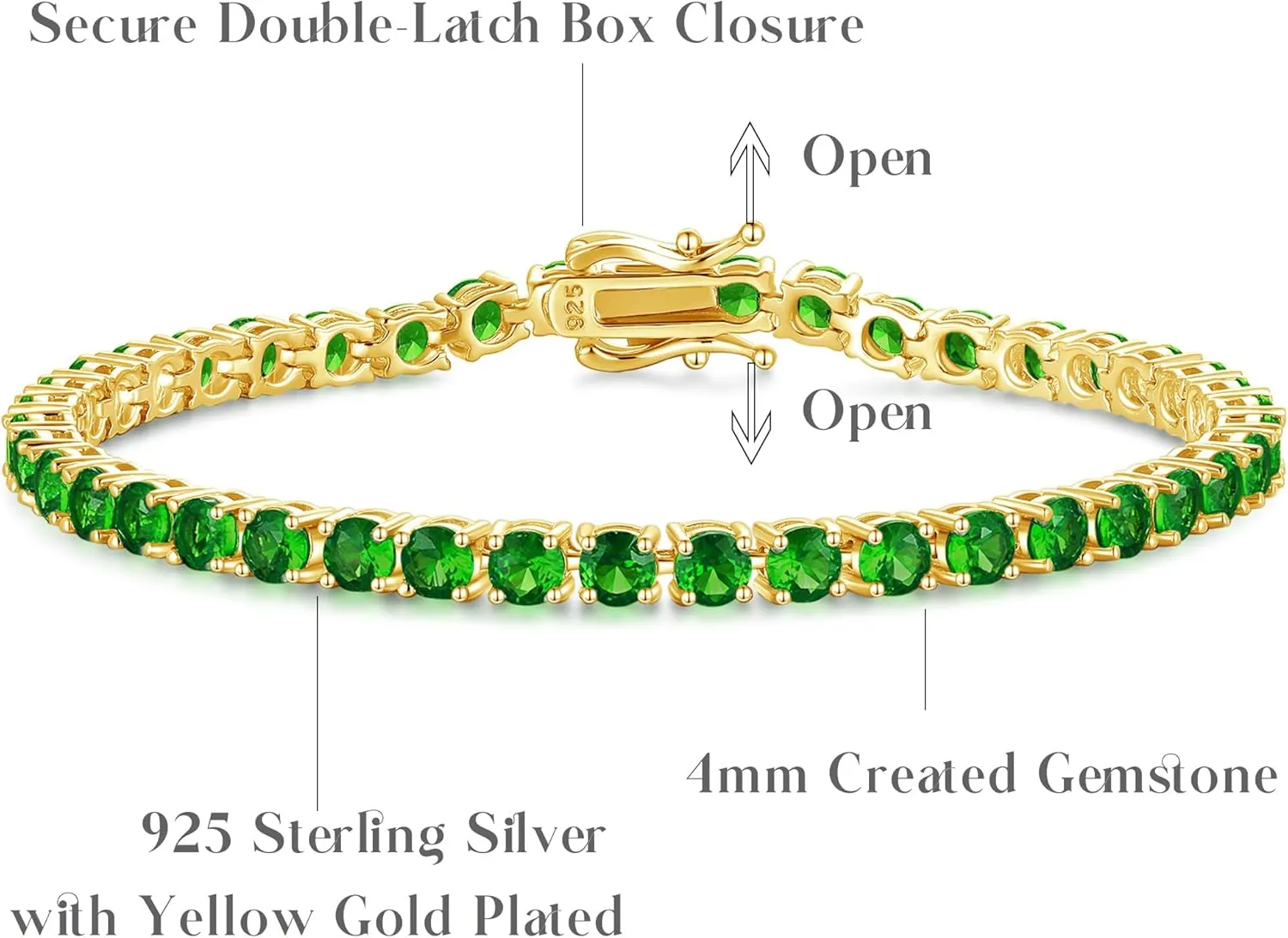 FANCIME Birthstone Bracelet Gold Tennis Bracelets 925 Sterling Silver Fine Jewelry Wedding Bridal Prom Birthday Gift for Women Her, Length 7.9 Inch Width 4mm