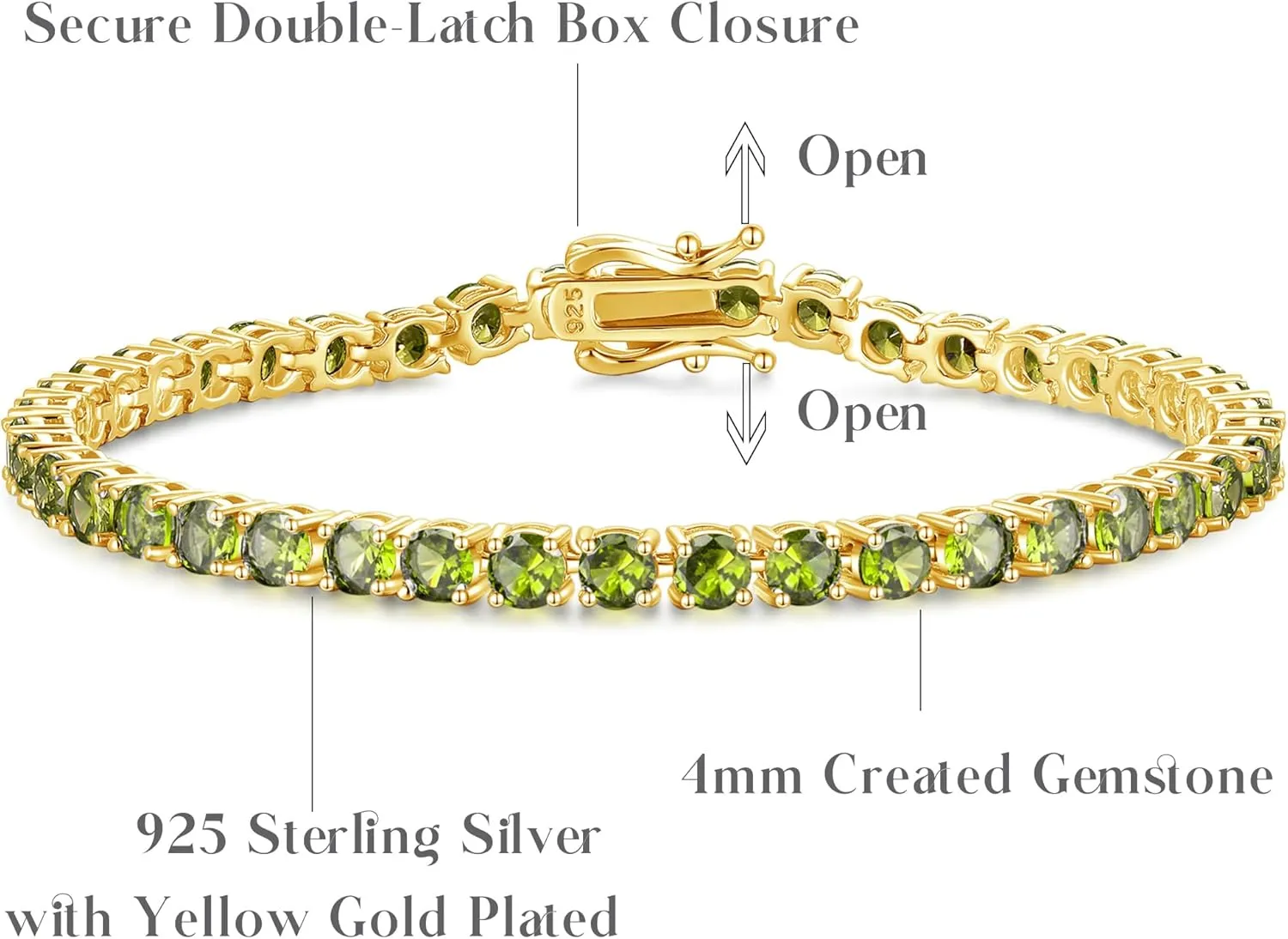 FANCIME Birthstone Bracelet Gold Tennis Bracelets 925 Sterling Silver Fine Jewelry Wedding Bridal Prom Birthday Gift for Women Her, Length 7.9 Inch Width 4mm