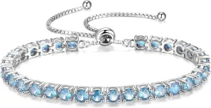 FANCIME Birthstone Bracelet Jewelry for Women Sterling Silver Tennis Bracelet Classic Bolo Adjustable Chain Fine Jewelry Anniversary Birthday Gifts for Women Mom Wife Her