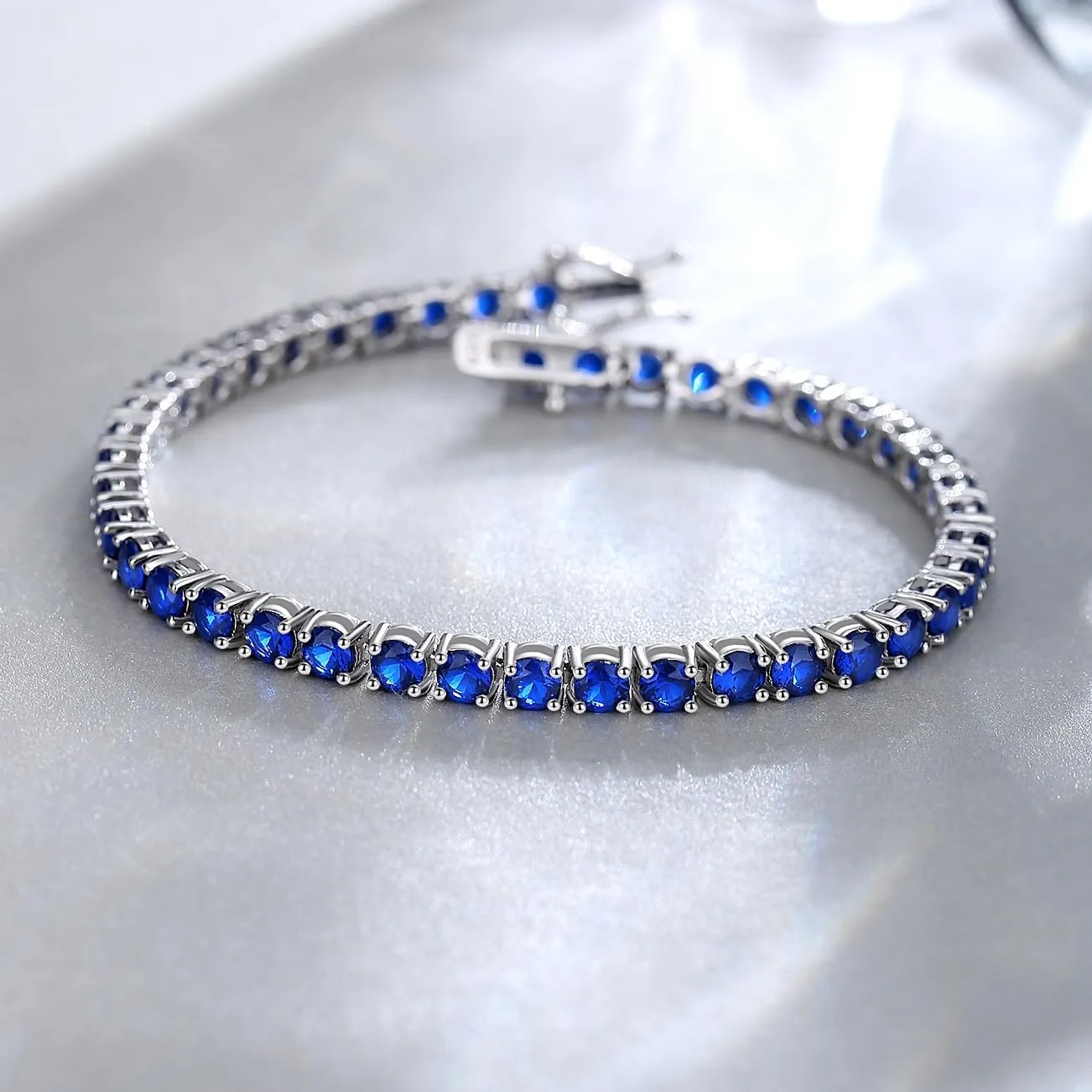 FANCIME Birthstone Bracelet Sterling Silver Gemstone Tennis Bracelets Fine Jewelry Wedding Bridal Prom Birthday Gift for Women Her, Length 7.2 Inch Width 4mm