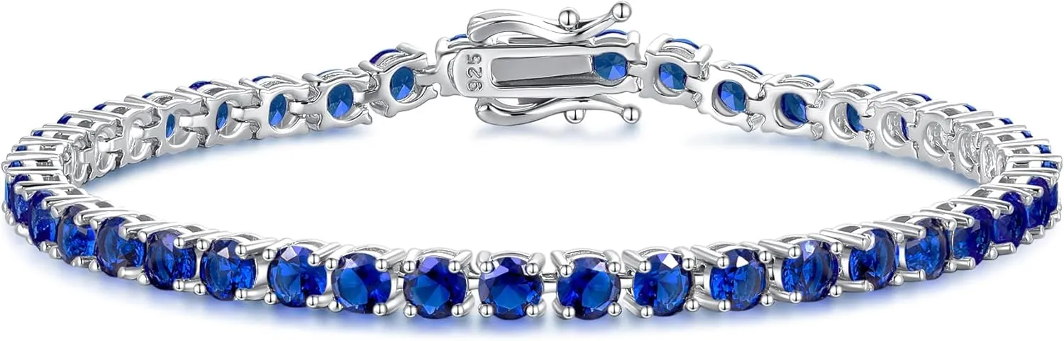 FANCIME Birthstone Bracelet Sterling Silver Gemstone Tennis Bracelets Fine Jewelry Wedding Bridal Prom Birthday Gift for Women Her, Length 7.2 Inch Width 4mm