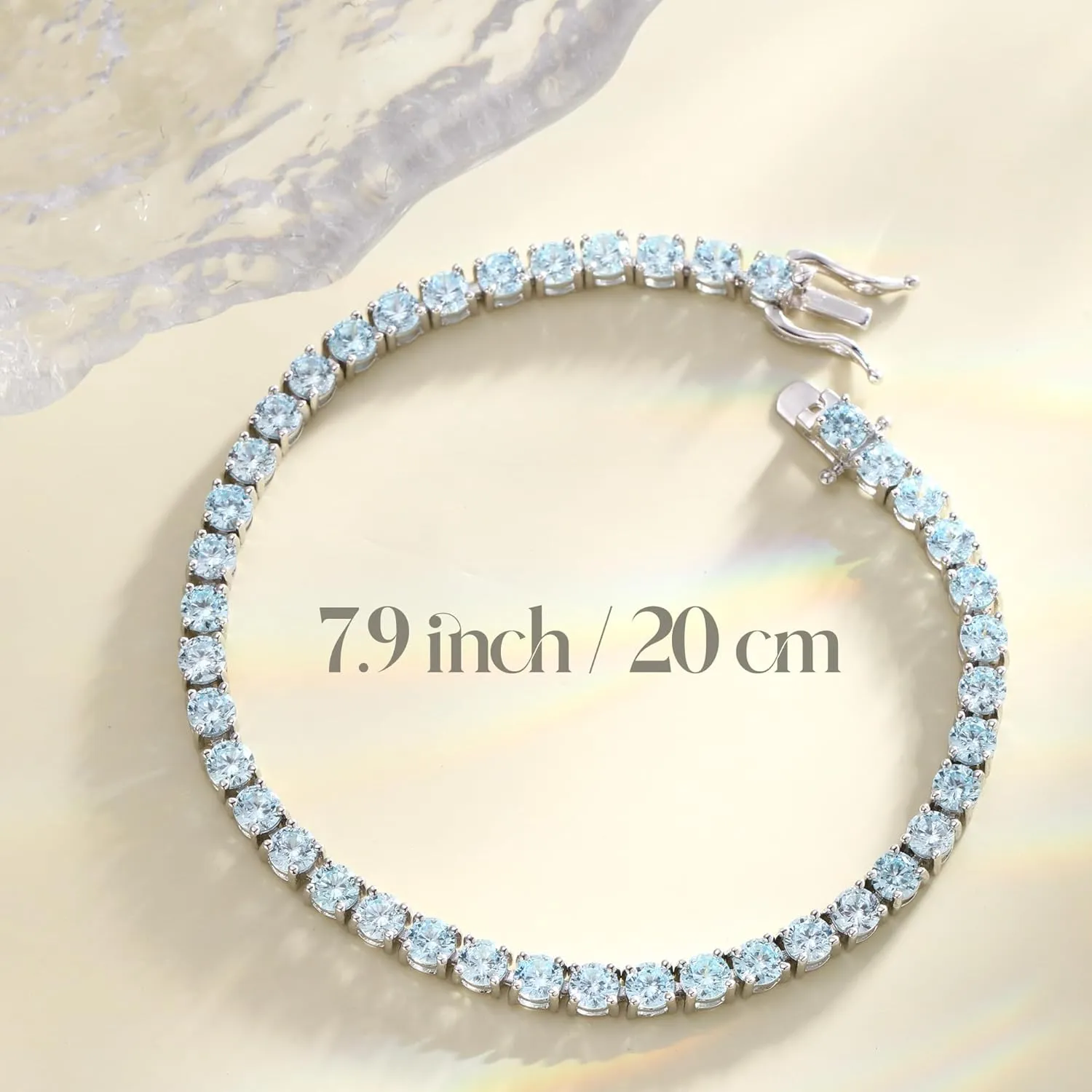 FANCIME Birthstone Bracelet Sterling Silver Gemstone Tennis Bracelets Fine Jewelry Wedding Bridal Prom Birthday Gift for Women Her, Length 7.2 Inch Width 4mm