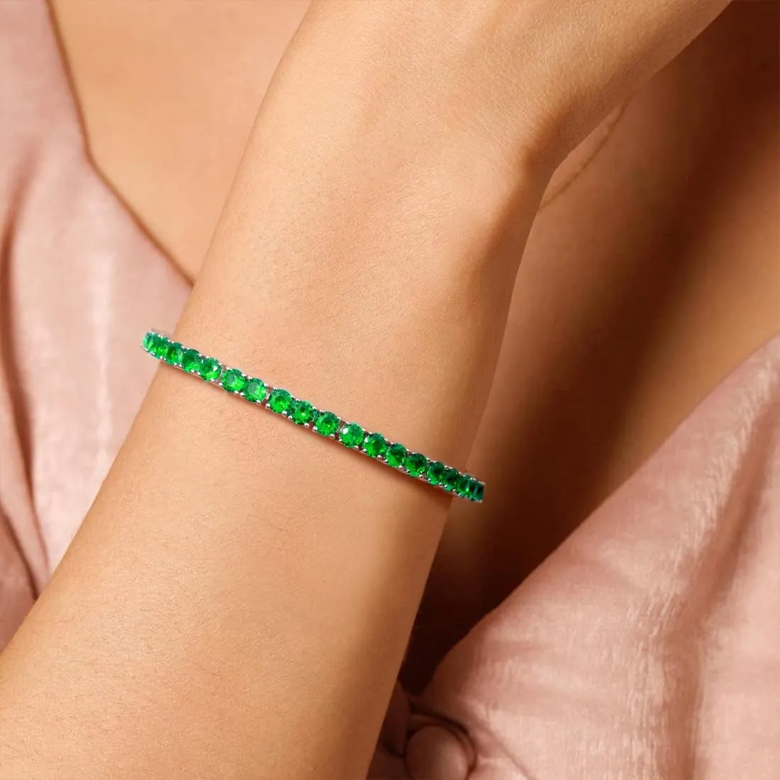 FANCIME Birthstone Bracelet Sterling Silver Gemstone Tennis Bracelets Fine Jewelry Wedding Bridal Prom Birthday Gift for Women Her, Length 7.2 Inch Width 4mm