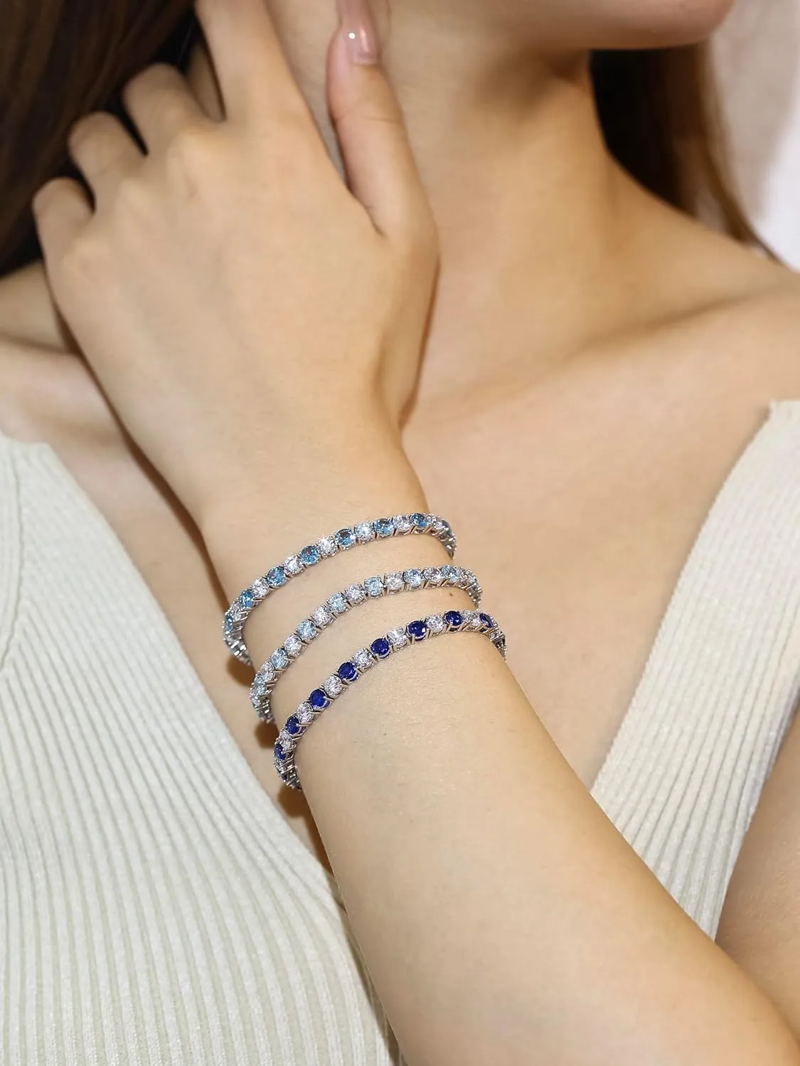 FANCIME Birthstone Tennis Bracelet, 14K Gold Plated Tennis Bracelets for Women, Fine Jewelry Wedding Bridal Prom Birthday Gift for Women Mom Wife, Length 7.5 Inch, Width 4mm