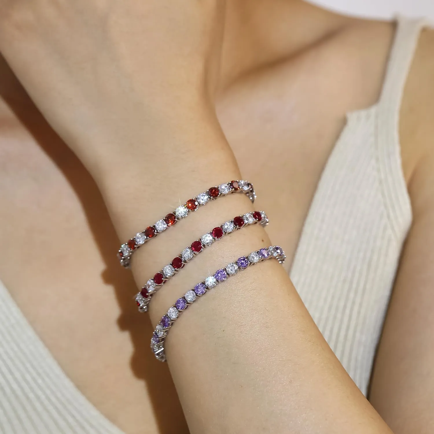 FANCIME Birthstone Tennis Bracelet, 14K Gold Plated Tennis Bracelets for Women, Fine Jewelry Wedding Bridal Prom Birthday Gift for Women Mom Wife, Length 7.5 Inch, Width 4mm