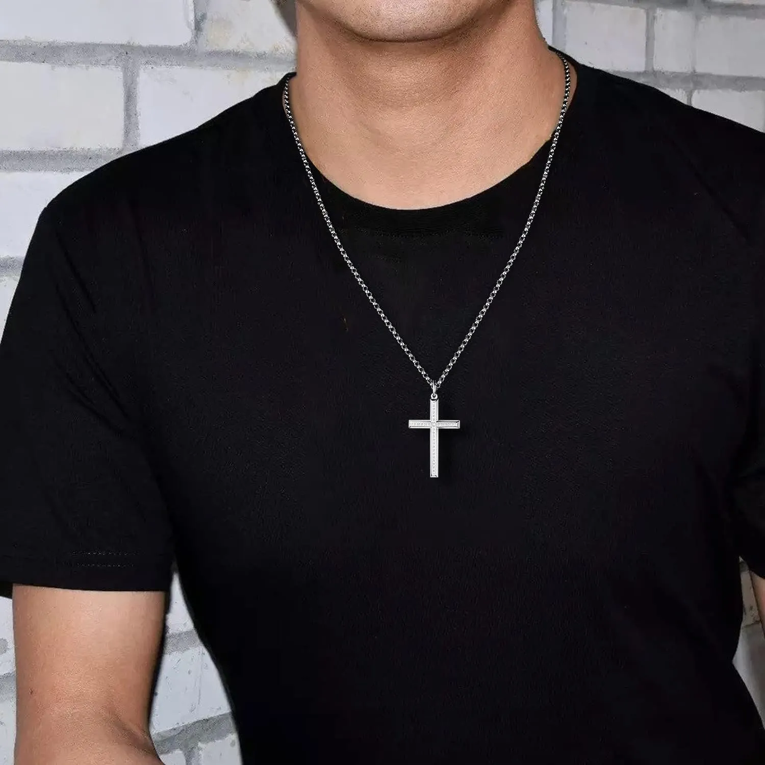 FANCIME Silver Mens Womens Cross Necklaces Sterling Silver Cross Pendant Polished Big Pave White CZ Long Fine Jewelry Valentines Day Gifts for Him,Strong Stainless Steel Box Chain Length 24'