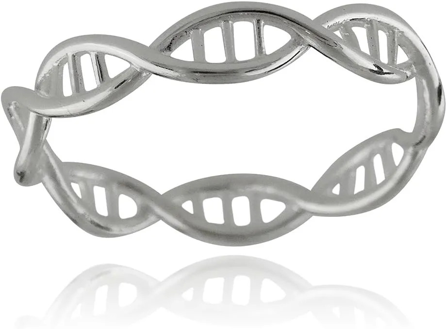 FashionJunkie4Life Sterling Silver DNA Molecule Double Helix Ring Band, Sizes 6-10