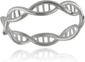 FashionJunkie4Life Sterling Silver DNA Molecule Double Helix Ring Band, Sizes 6-10