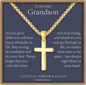 Father Day Necklace gifts for Men Him, Silver/Gold/Black Stainless Steel Cross Pendant Necklaces for Dad Son Brother, Father Day Birthday Gifts for Dad Son Husband from Daughter Wife
