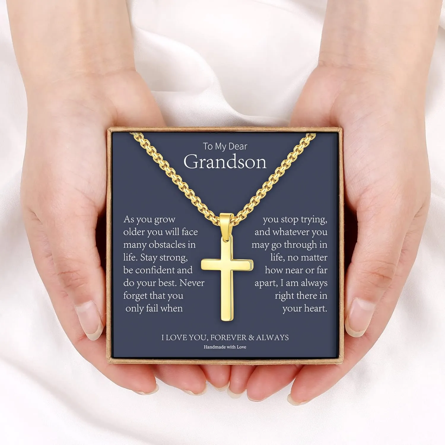 Father Day Necklace gifts for Men Him, Silver/Gold/Black Stainless Steel Cross Pendant Necklaces for Dad Son Brother, Father Day Birthday Gifts for Dad Son Husband from Daughter Wife
