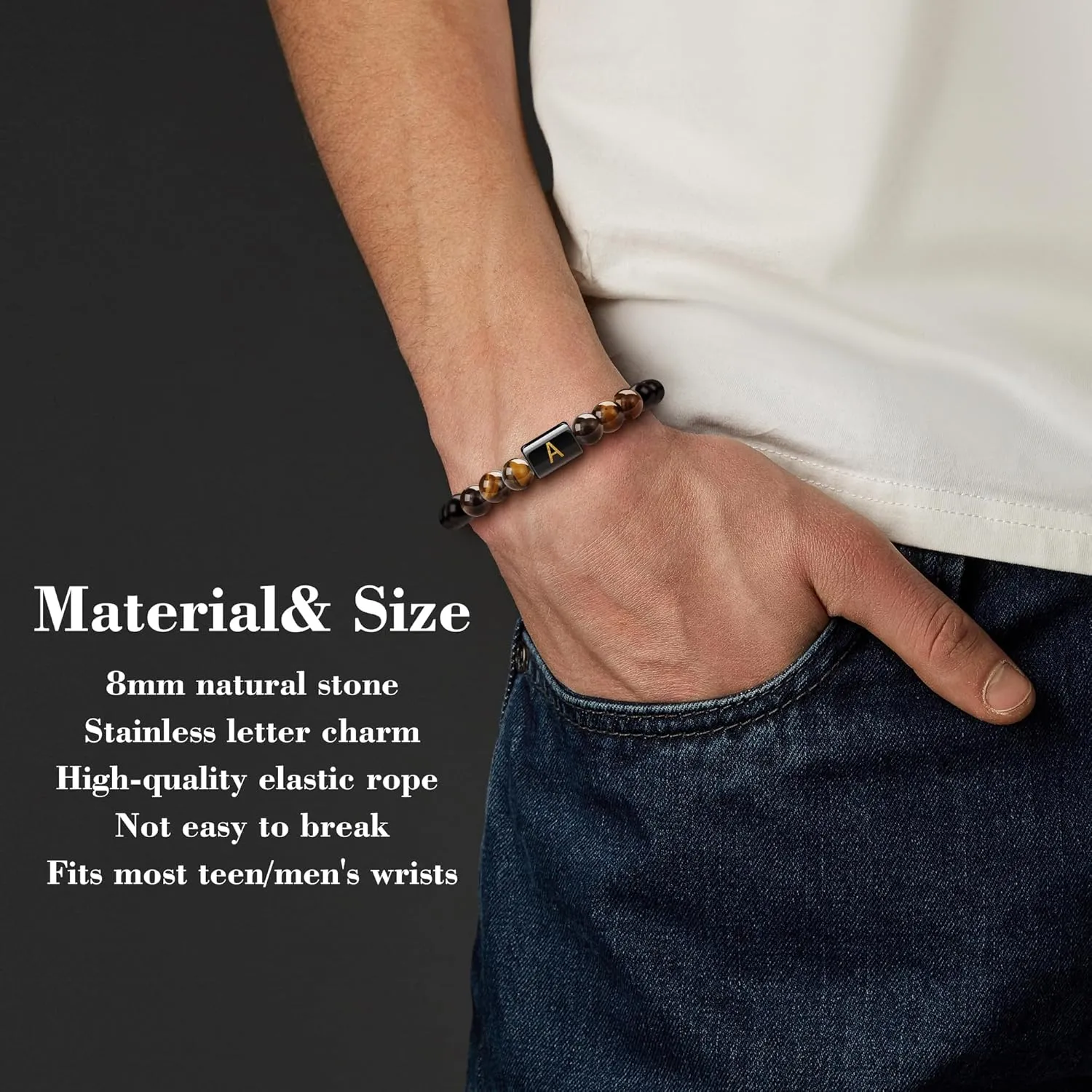 Fathers Gifts for Dad Husband Grandpa Boyfriend Son, Cross Bracelet for Men Initial Bracelet Natural Stone Tigers Eye Beaded Bracelets Christian Religious Birthday Gifts for Men Teen Boys