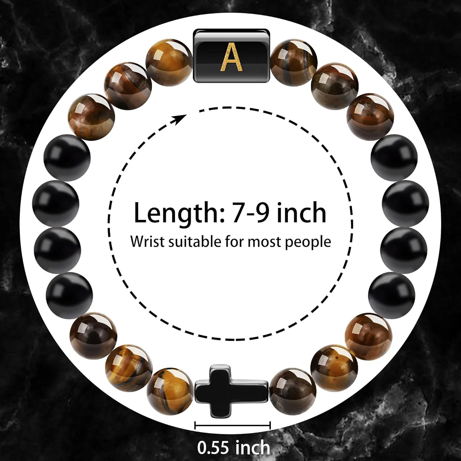 Fathers Gifts for Dad Husband Grandpa Boyfriend Son, Cross Bracelet for Men Initial Bracelet Natural Stone Tigers Eye Beaded Bracelets Christian Religious Birthday Gifts for Men Teen Boys