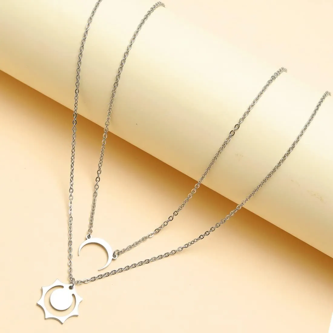 felson Couple Matching Necklace Sun and Moon Handmade Adjustable Pendant Stainless Steel Choker Necklaces for Women Men Couples Valentine's Day Birthday with Message Card Jewelry Gifts