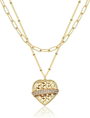 Fettero Initial Heart Necklace 18K Gold Plated Dainty Letter Pendant Necklace Letter Necklace for Women Love Heart Tiny Jewelry
