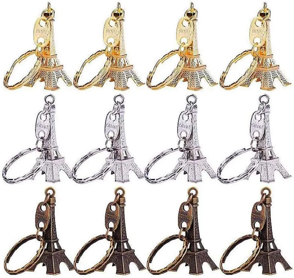 Finduat 24 Pcs Retro Eiffel Tower Keychain Cute Adornment Key Ring 3 Colors Bronze Silver Golden