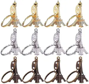 Finduat 24 Pcs Retro Eiffel Tower Keychain Cute Adornment Key Ring 3 Colors Bronze Silver Golden