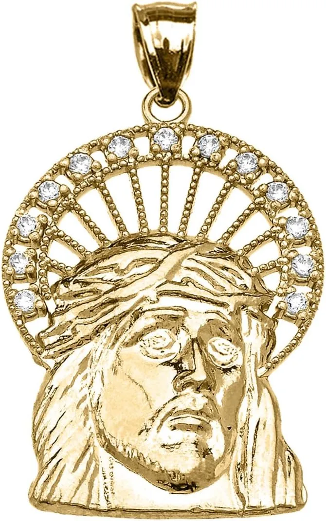 Fine 10k Gold Diamond-Studded Halo Jesus Face Pendant
