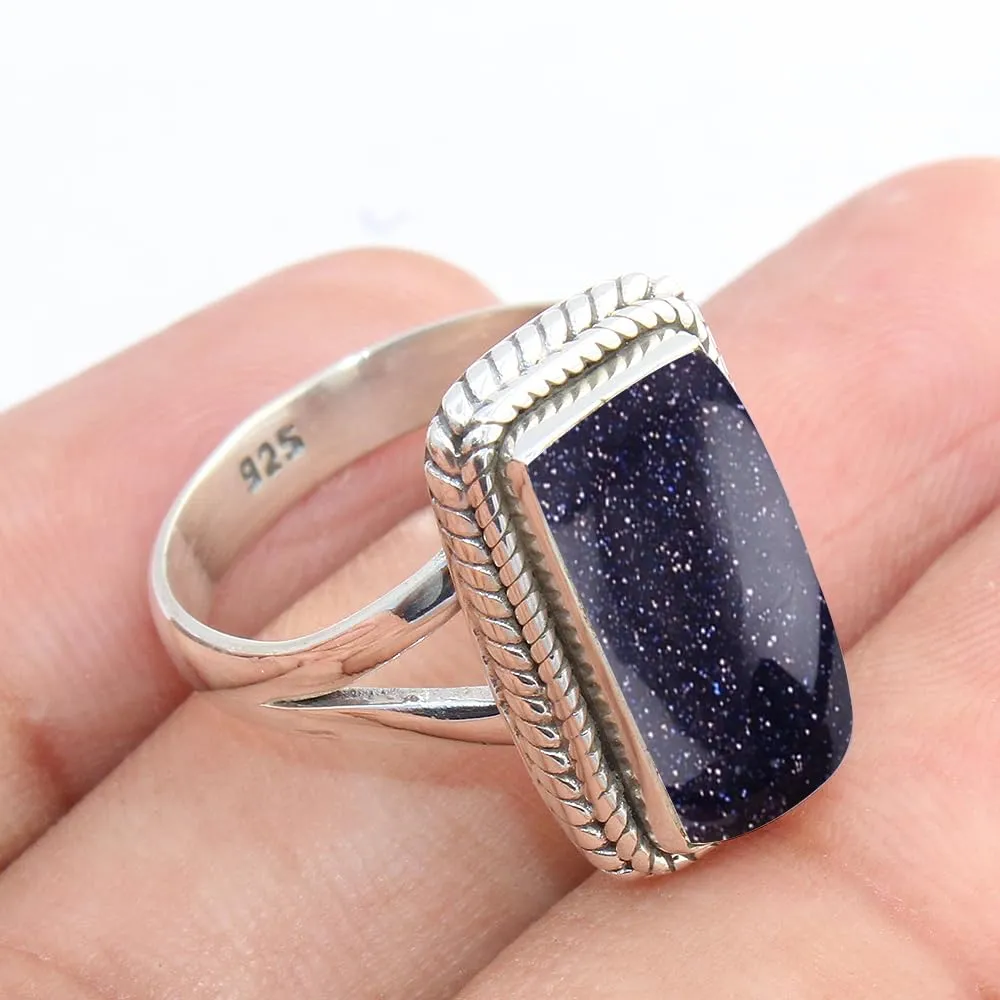 Fine Sterling Silver Ring For Womens Blue Sun Stone Ring Sterling Silver Minimalist Ring Bezel Set Gemstone Ring