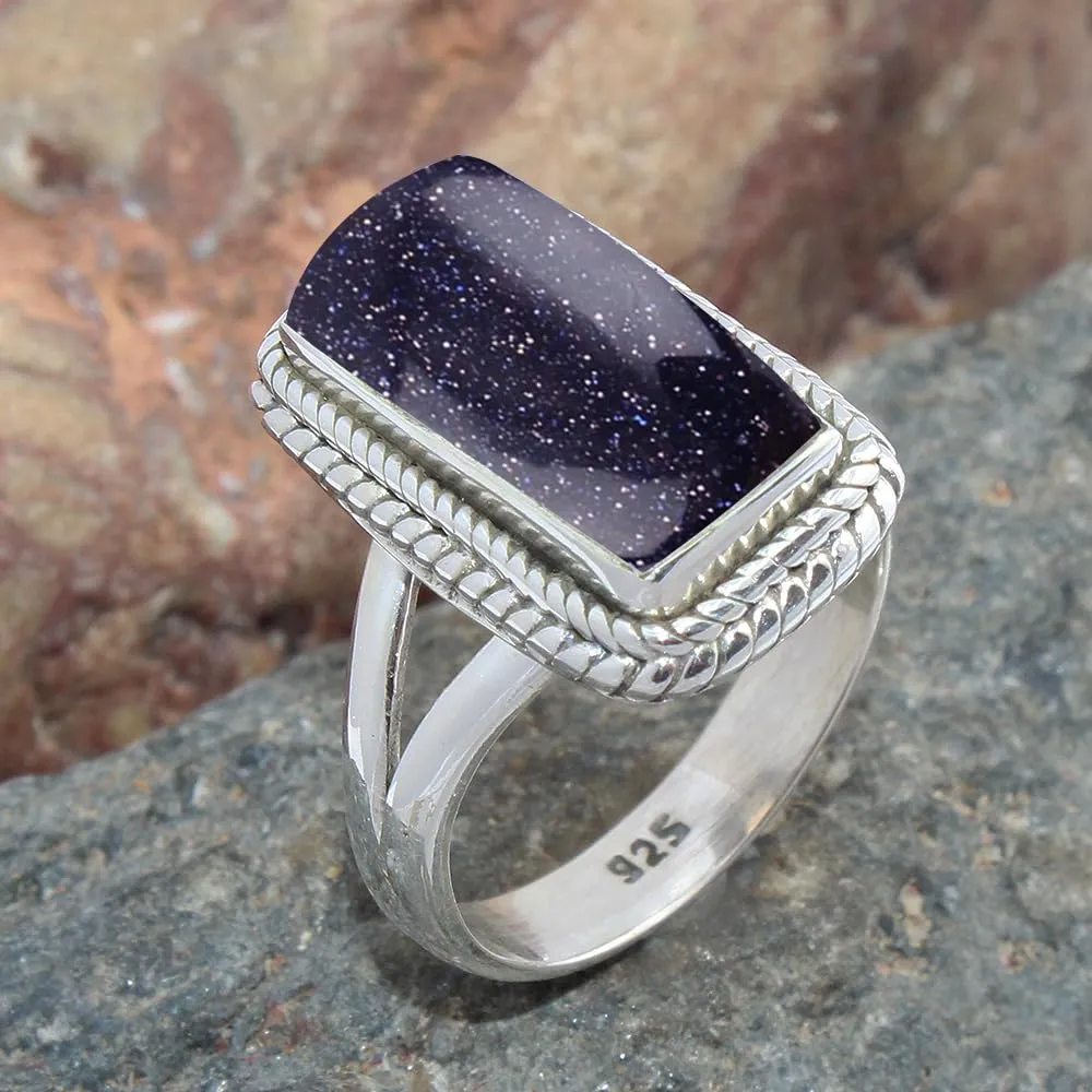 Fine Sterling Silver Ring For Womens Blue Sun Stone Ring Sterling Silver Minimalist Ring Bezel Set Gemstone Ring