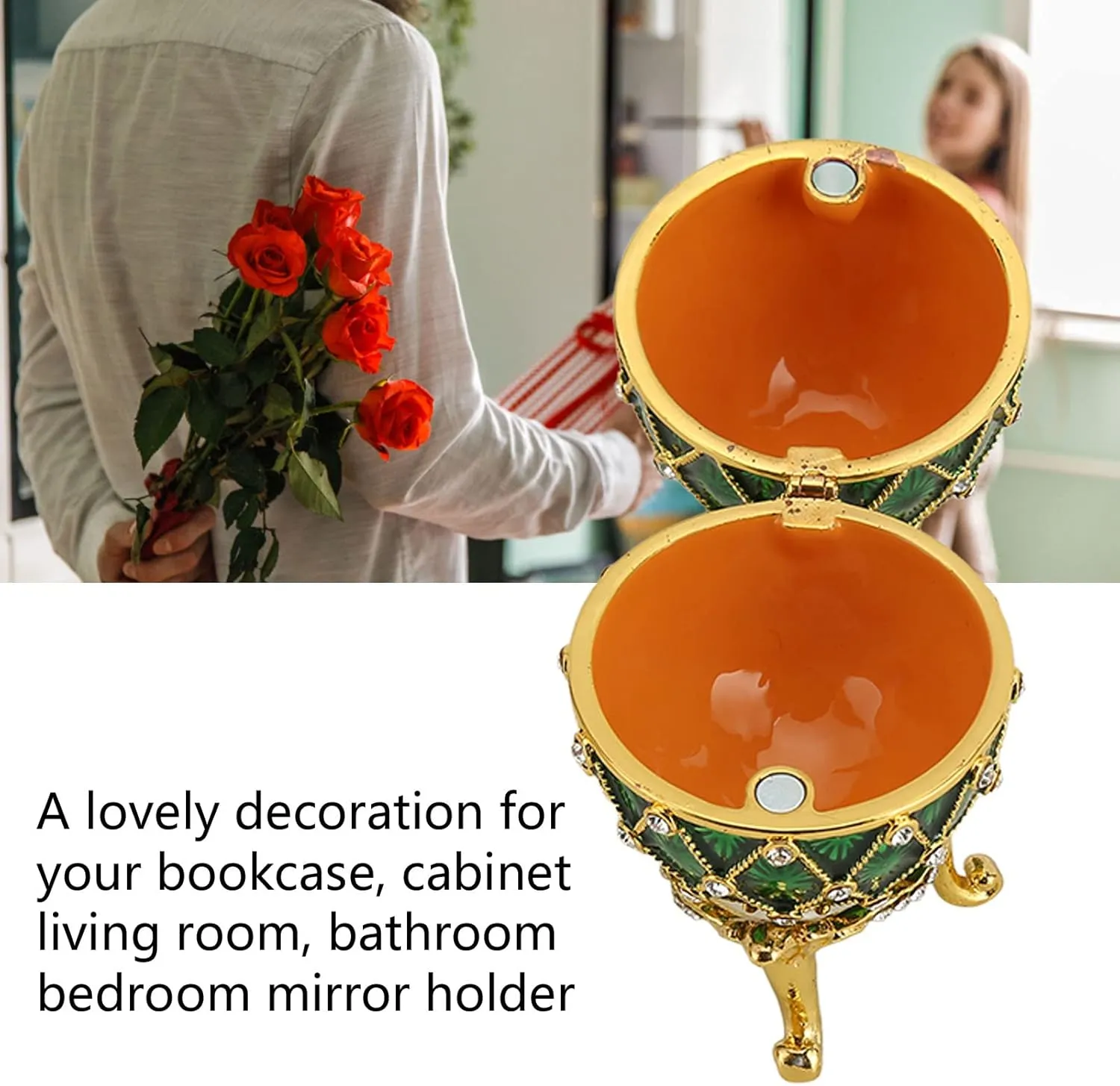 flexman Egg Shape Trinket Boxes, 2.2 X 3.7 X 2.2in Hinged Jewelry Ring Holder Boxes Gift for Mom, Lady or Girl for Anniversary, Birthday Thanksgiving Christmas (Green)