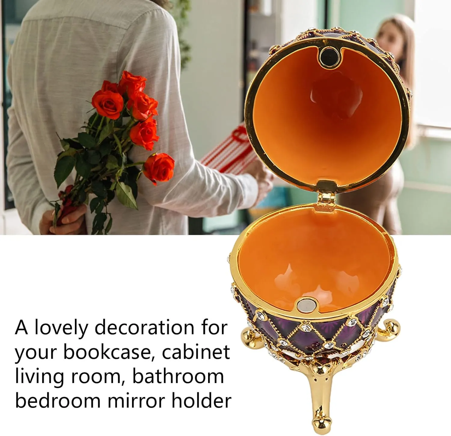 flexman Egg Shape Trinket Boxes, 2.2 X 3.7 X 2.2in Hinged Jewelry Ring Holder Boxes Gift for Mom, Lady or Girl for Anniversary, Birthday Thanksgiving Christmas (Purple)