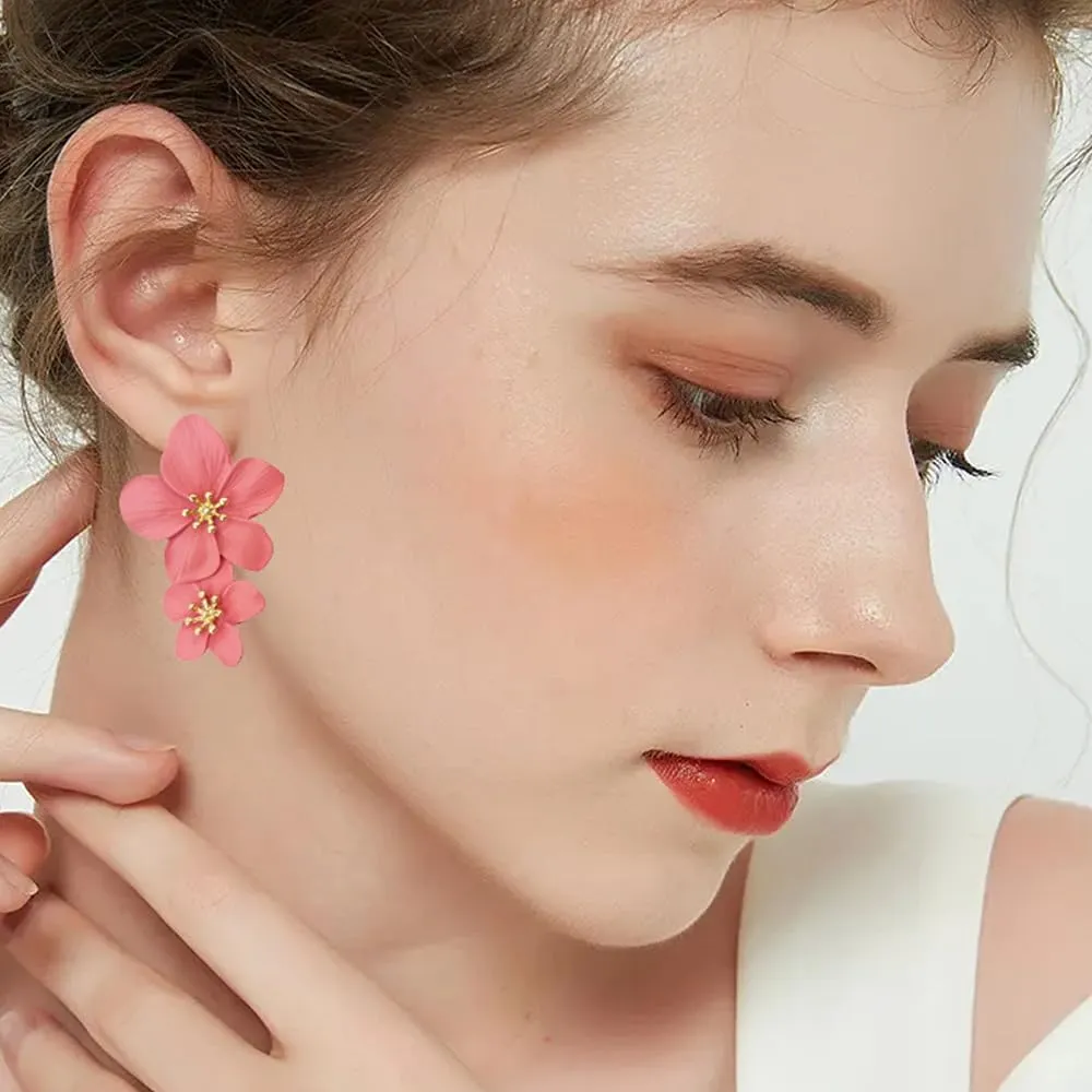 Flower Dangle Earrings Boho Layered Floral Petal Drop Earrings Statement Stud Earring for Women