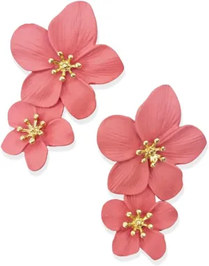 Flower Dangle Earrings Boho Layered Floral Petal Drop Earrings Statement Stud Earring for Women