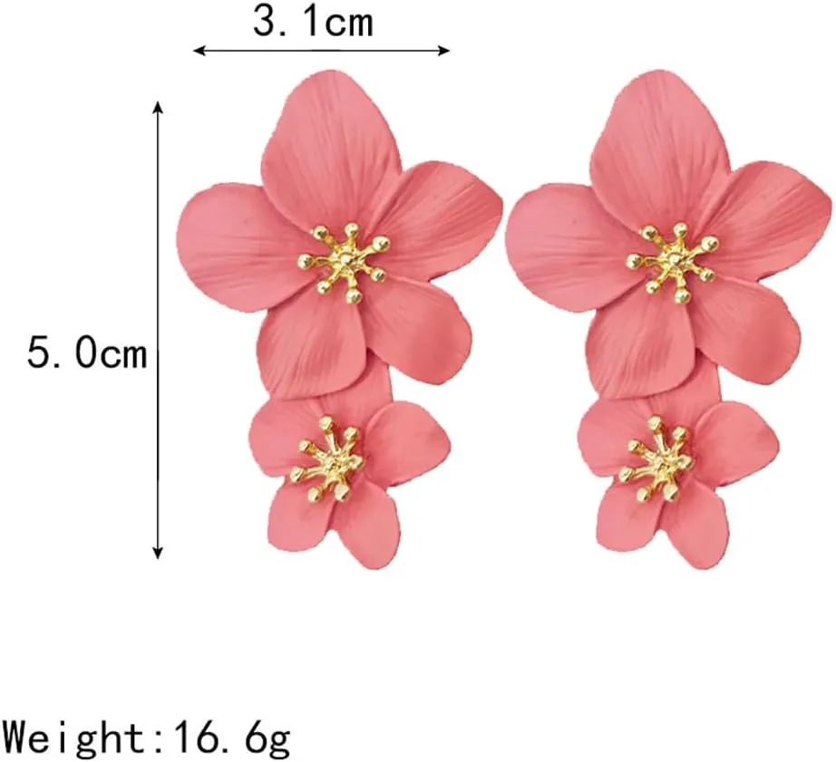 Flower Dangle Earrings Boho Layered Floral Petal Drop Earrings Statement Stud Earring for Women
