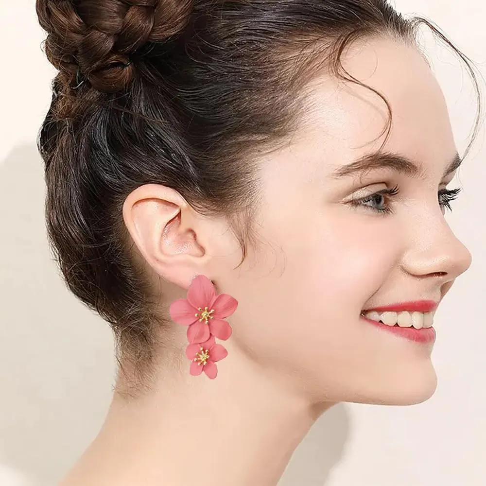 Flower Dangle Earrings Boho Layered Floral Petal Drop Earrings Statement Stud Earring for Women