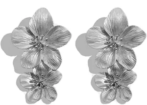 Flower Dangle Earrings Boho Layered Floral Petal Drop Earrings Statement Stud Earring for Women