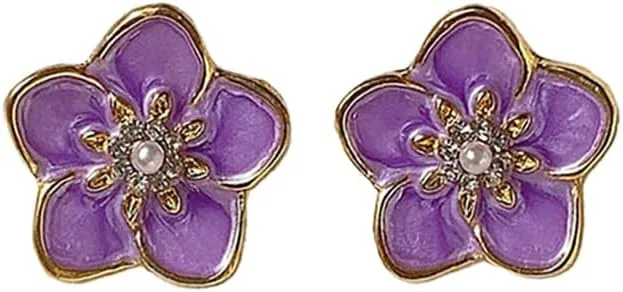 Flower Lavender Stud Earrings Bohemian Purple Floral Earrings Oil Drip Flower Earrings for Women Teens Girls Jewelry