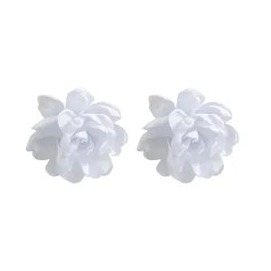 Flower Statement Earrings For Women Girls Vintage Layered Big Rose Flower Earrings Y2K Yarn Floral Velvet earrings Accessories Handmade Jewelry (White)