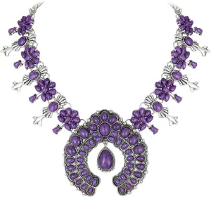 Flyonce Bohemian Turquoise Collar Necklace, Art Deco Flower Costume Statement Necklace for Women