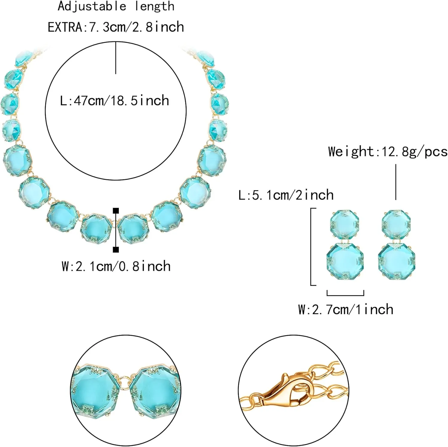 Flyonce Rhinestone Statement Choker Necklace Earrings Set, Round Crystal Bohemian Art Deco Costume Jewelry Set for Women