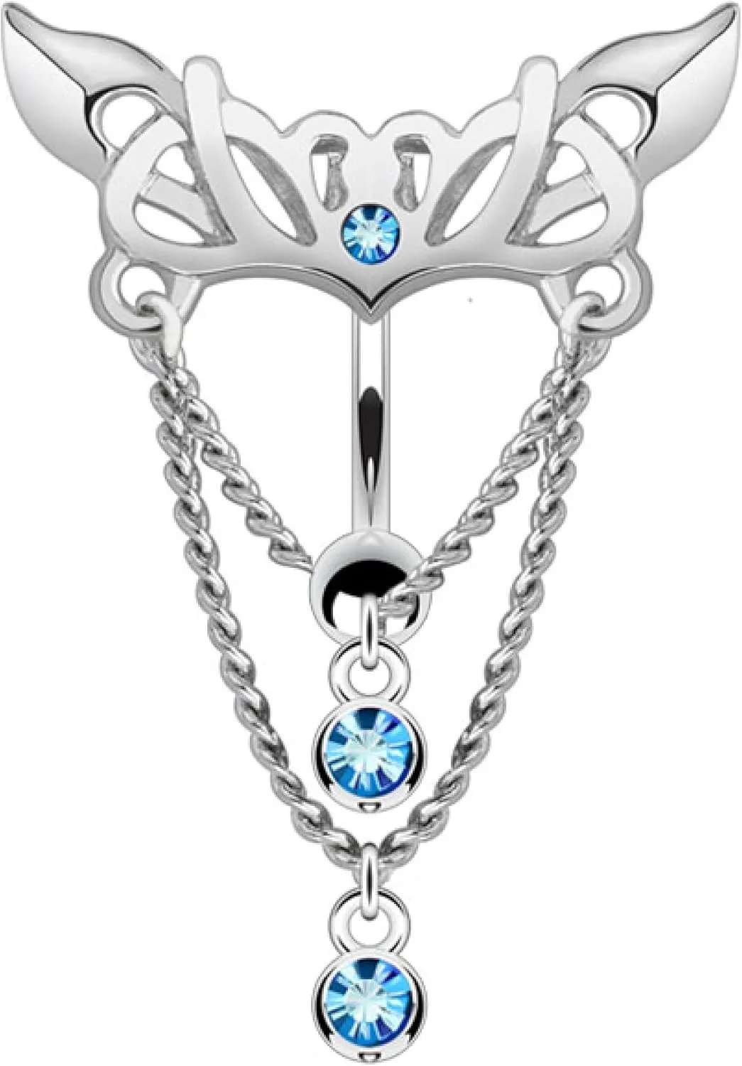 Forbidden Body Jewelry Surgical Steel Reverse Mount Sexy Tribal Aqua CZ Jeweled Chains Dangle Belly Button Ring