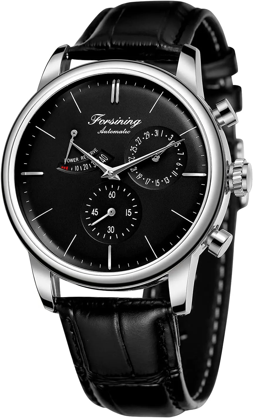 FORSINING Men's Automatic Watch Power Reserve Date Display Fashion Mechanical Wristwatch