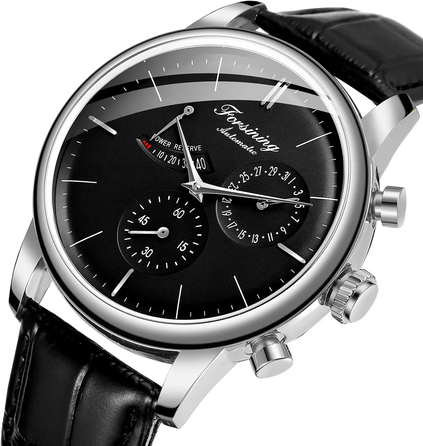 FORSINING Men's Automatic Watch Power Reserve Date Display Fashion Mechanical Wristwatch