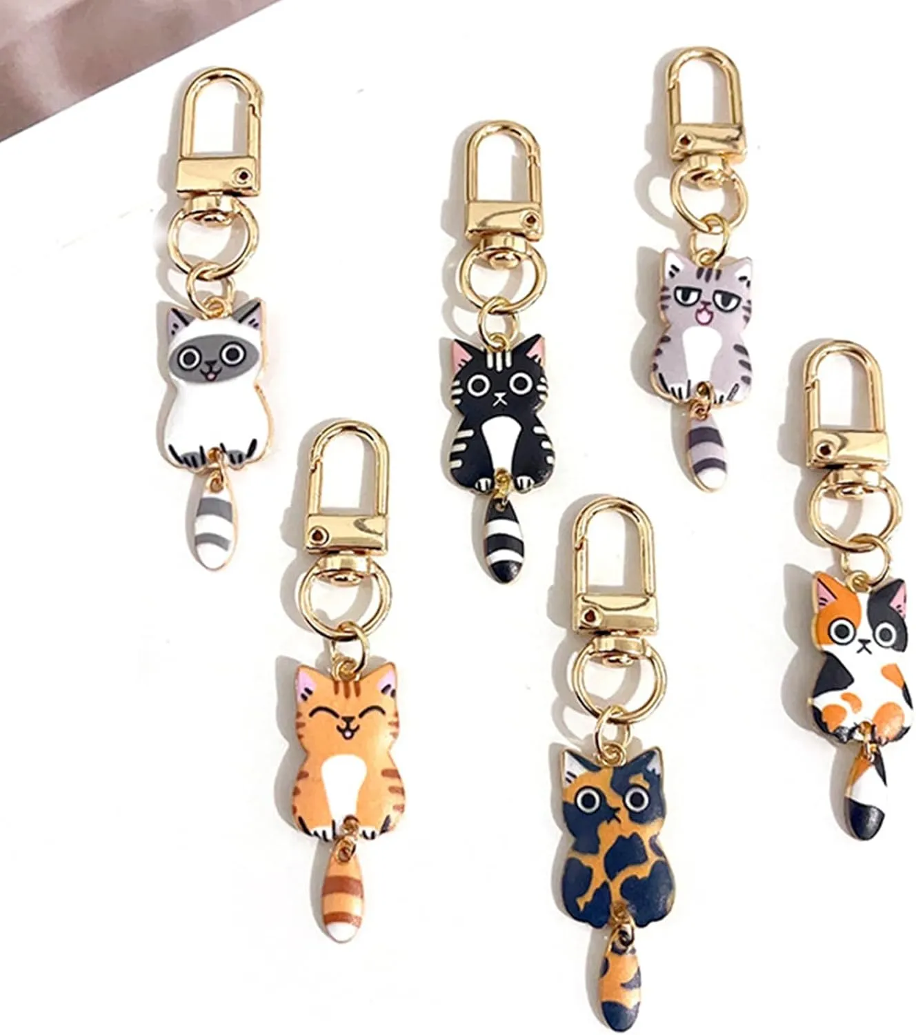 FORUBUS Cute Cat Enamel Keychain Set - Calico Ca, Cow Cat, Ragdoll Cat, Ginger Cat - Gift for Cat Lover
