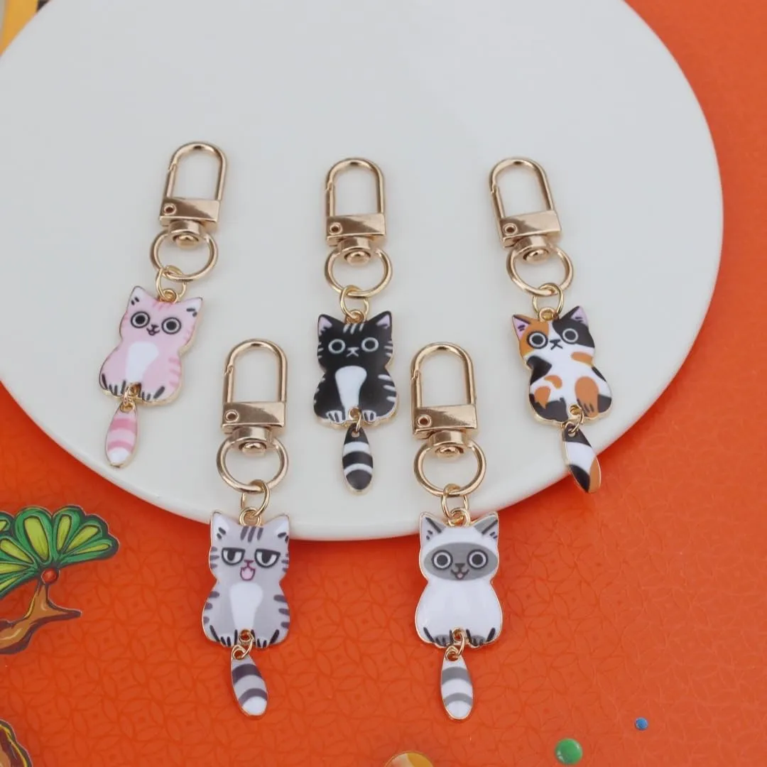 FORUBUS Cute Cat Enamel Keychain Set - Calico Ca, Cow Cat, Ragdoll Cat, Ginger Cat - Gift for Cat Lover