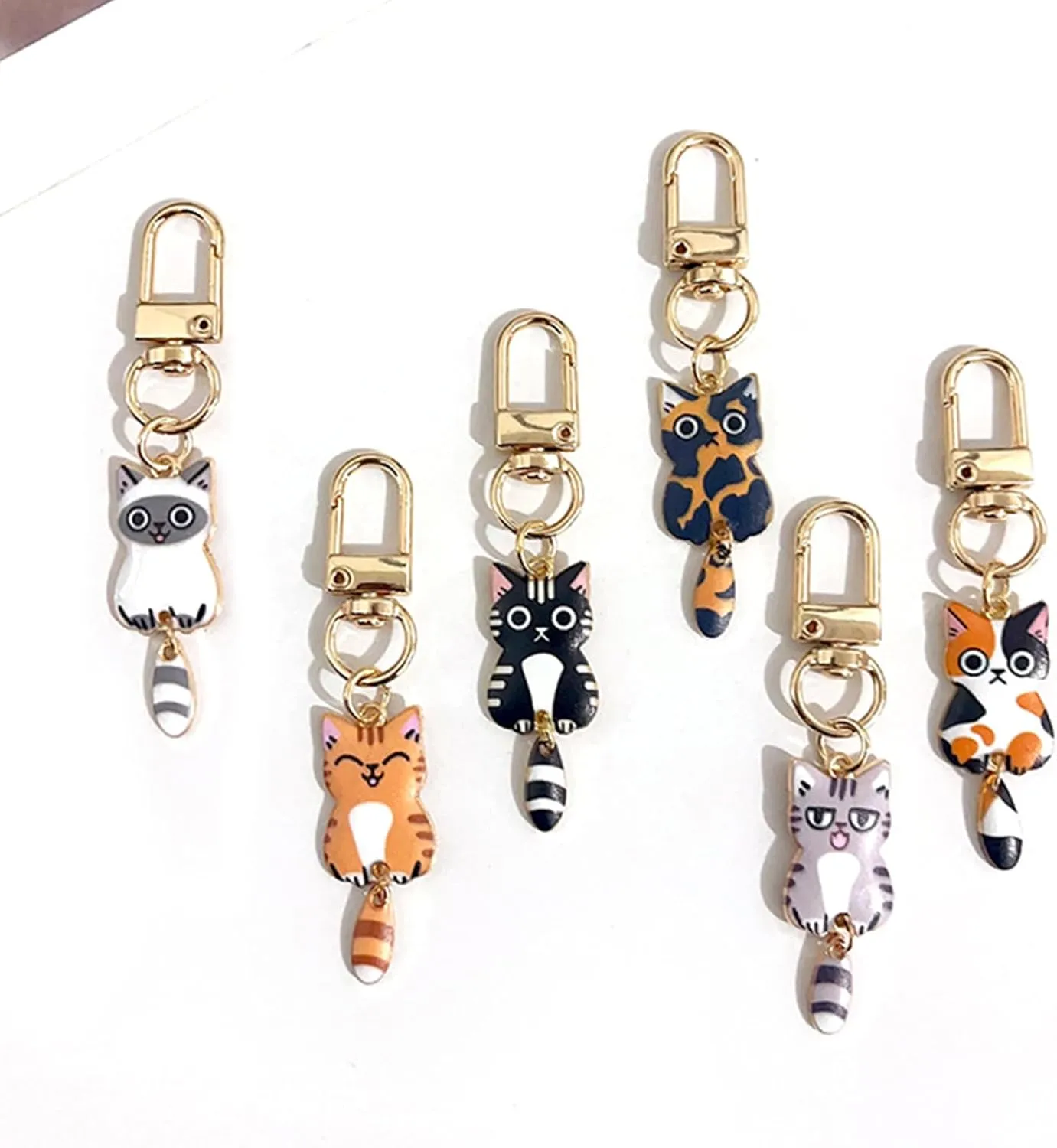 FORUBUS Cute Cat Enamel Keychain Set - Calico Ca, Cow Cat, Ragdoll Cat, Ginger Cat - Gift for Cat Lover