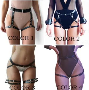 Foyte Punk Leather Body Chain Sexy Black Harness Belt Waist Chains Nightclub Belly Rave Leg Chain Body Jewelry Accessories