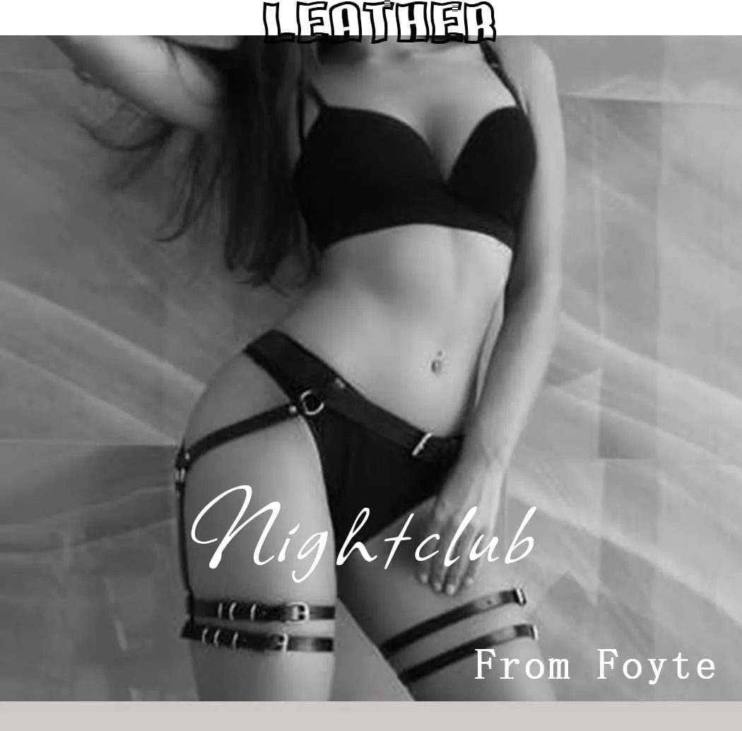 Foyte Punk Leather Body Chain Sexy Black Harness Belt Waist Chains Nightclub Belly Rave Leg Chain Body Jewelry Accessories