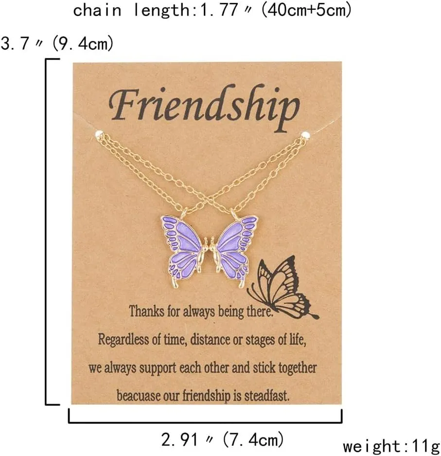 Friendship Necklace Matching Butterfly Necklace Gold Plated 2 Best Friend Butterfly Pendant Necklace for Women Friends BFF Long Distance Birthday Gifts
