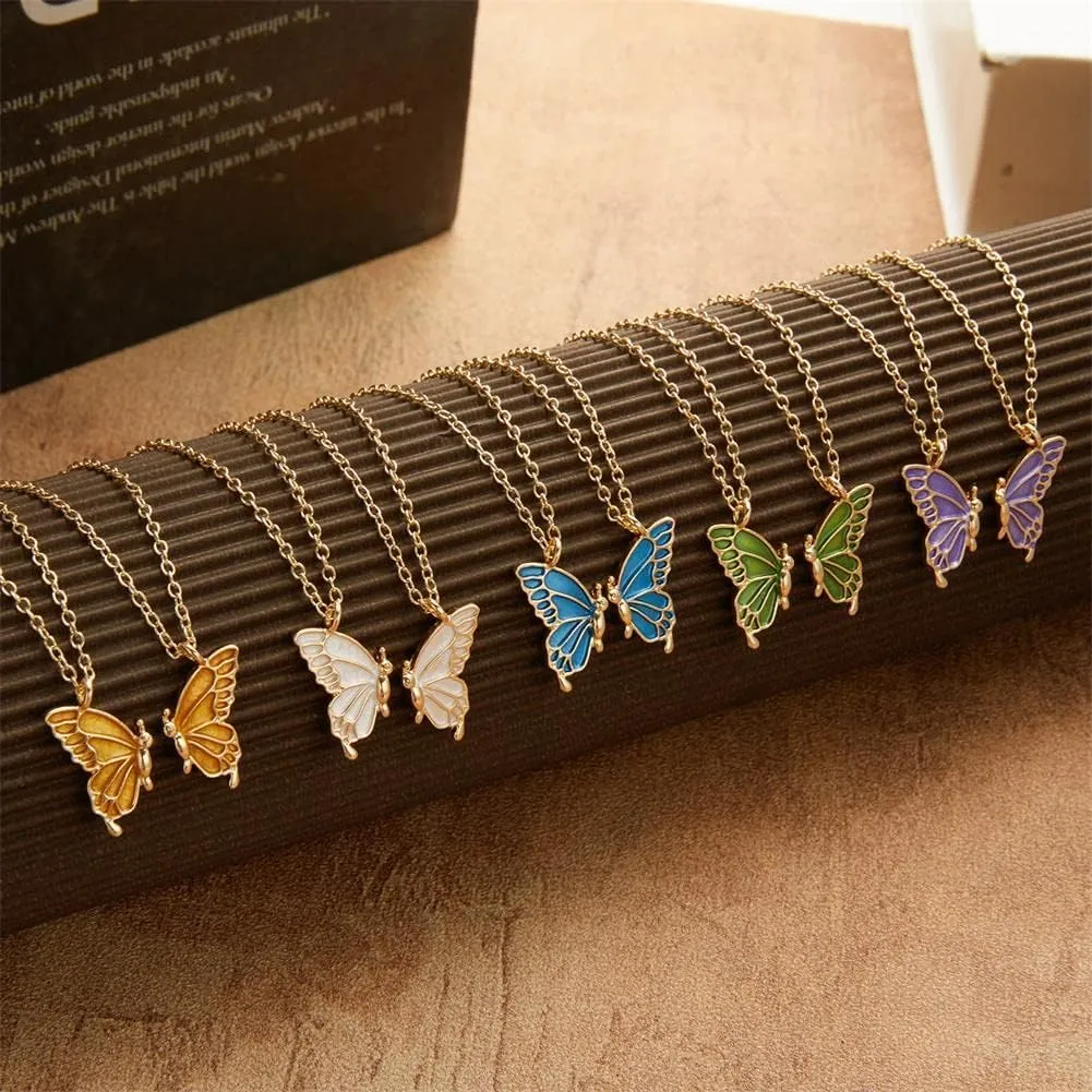 Friendship Necklace Matching Butterfly Necklace Gold Plated 2 Best Friend Butterfly Pendant Necklace for Women Friends BFF Long Distance Birthday Gifts