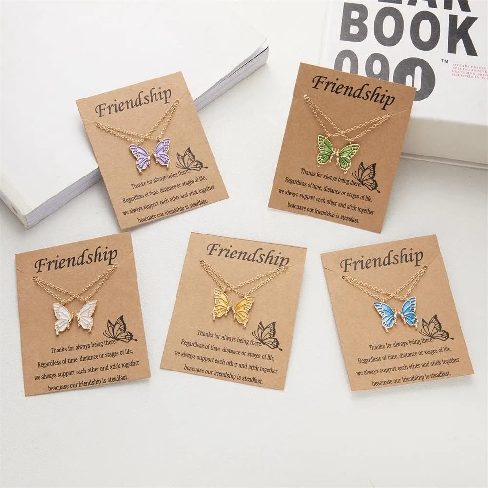 Friendship Necklace Matching Butterfly Necklace Gold Plated 2 Best Friend Butterfly Pendant Necklace for Women Friends BFF Long Distance Birthday Gifts